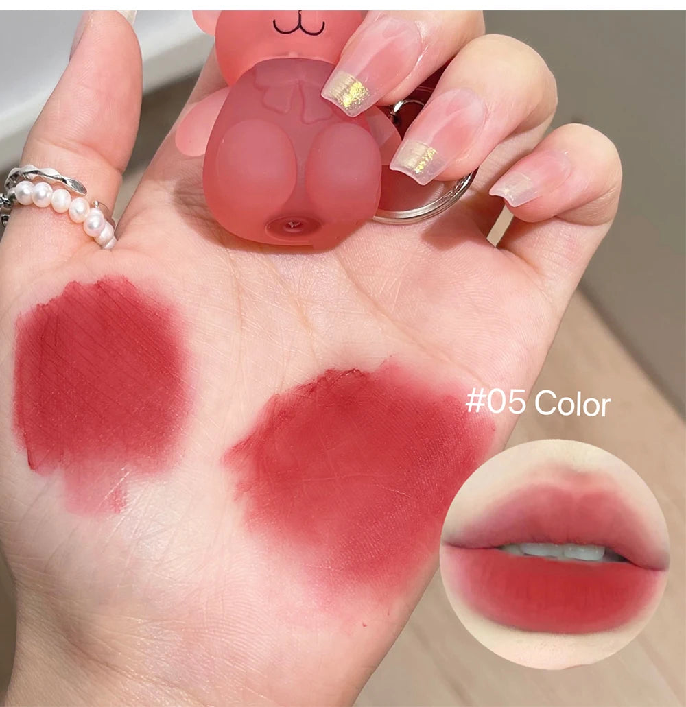 ART VALUE Cute Bear Liquid Lipstick Keychain Matte Nude Sexy Red Lipgloss Lasting Non-stick Cup Lipstick Makeup Lip Stain Tint