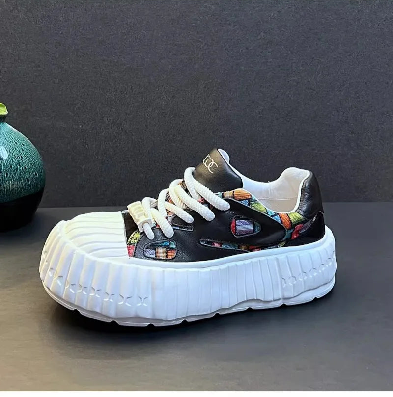 New Arrival Men Fashion Genuine Leather Casual Shoes Spring Autumn Luxury Designer Youth Trending Thick Bottom Chunky Sneakers