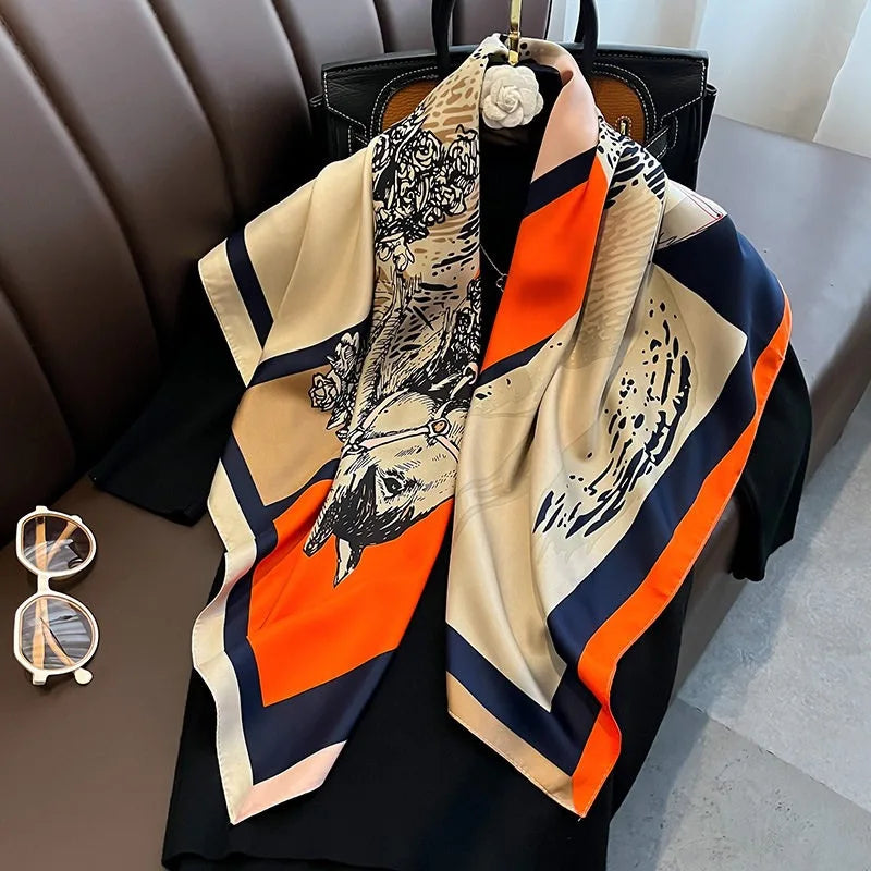 2026 new 90cm new striped women's professional square headscarf travel sunscreen scarf unique and chic accessories