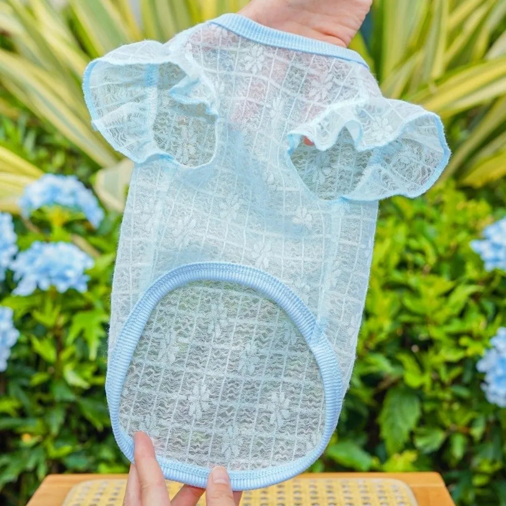 Thin Mesh Dog Cooling Vest Flying Sleeves Sun Protection Cat Sunscreen Vest Breathable Flower Print Dog Summer Clothes