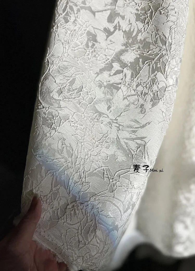 Jacquard Fabric Blackwhite Linear Plant Texture Embroidery Outerwear Suit Clothing Designer Cloth Diy Sewing Polyester Material