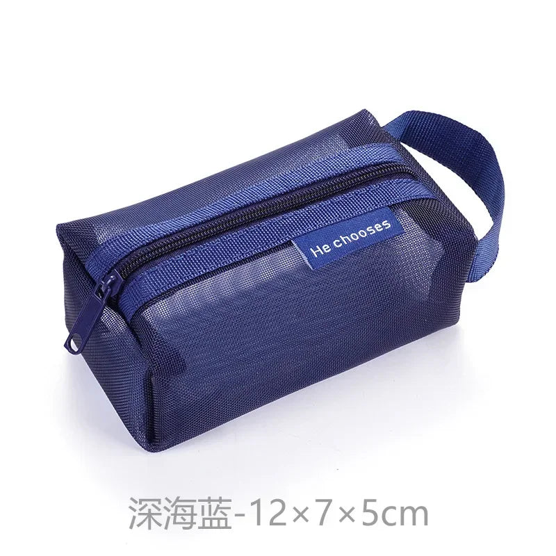 Mini Clear Nylon Mesh zipper Cosmetic Bags Cute Women Small Lipstick Makeup Bags Pouch Data Line Key Earphone Organizer Case