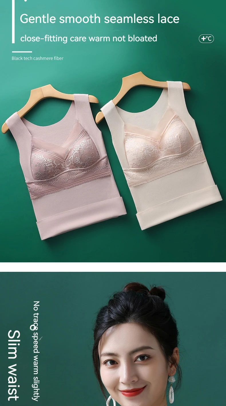 Women Thermal Underwear Winter  Bottoming Top Seamless Thick Double Layer Warm Lingerie Warm bra Sports underwear
