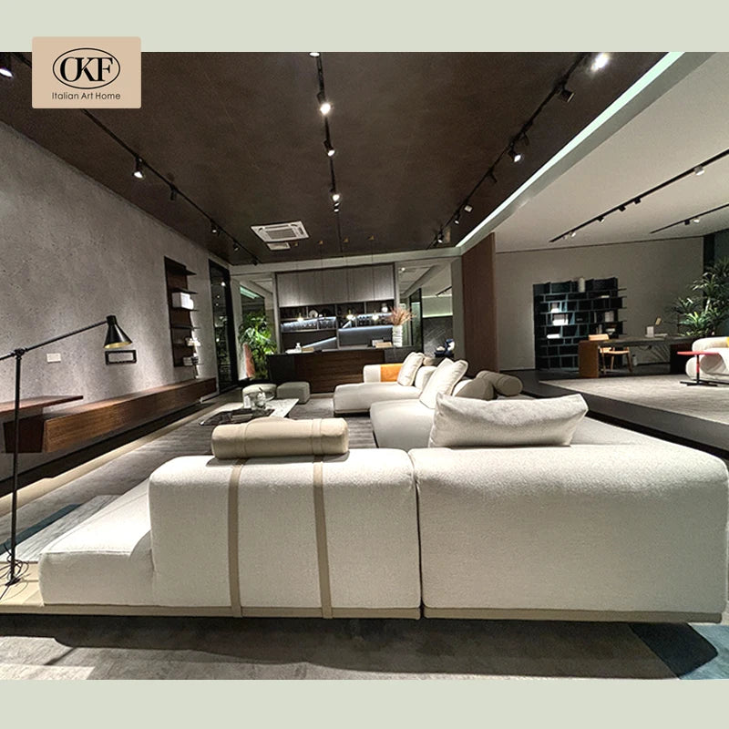 Living Room Furniture Premium Modern Luxury L-Shaped Sofa Set Custom Size Nordic Beige White Villa Home Furniture
