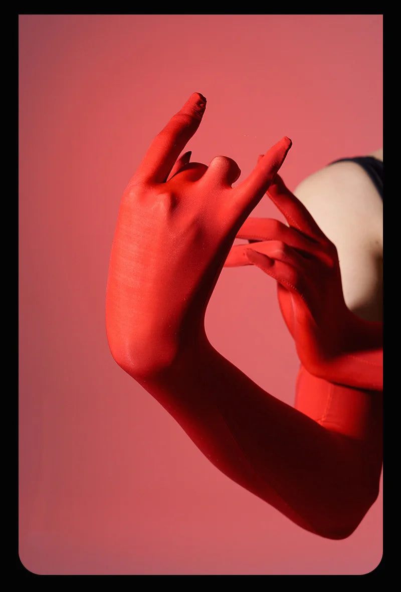 Sexy Women 8D 912 Pin Oil Glossy Shiny Elastic Glove Sheer See Through Ultrathin Sunscreen Driving Glove Luxury Candy Color