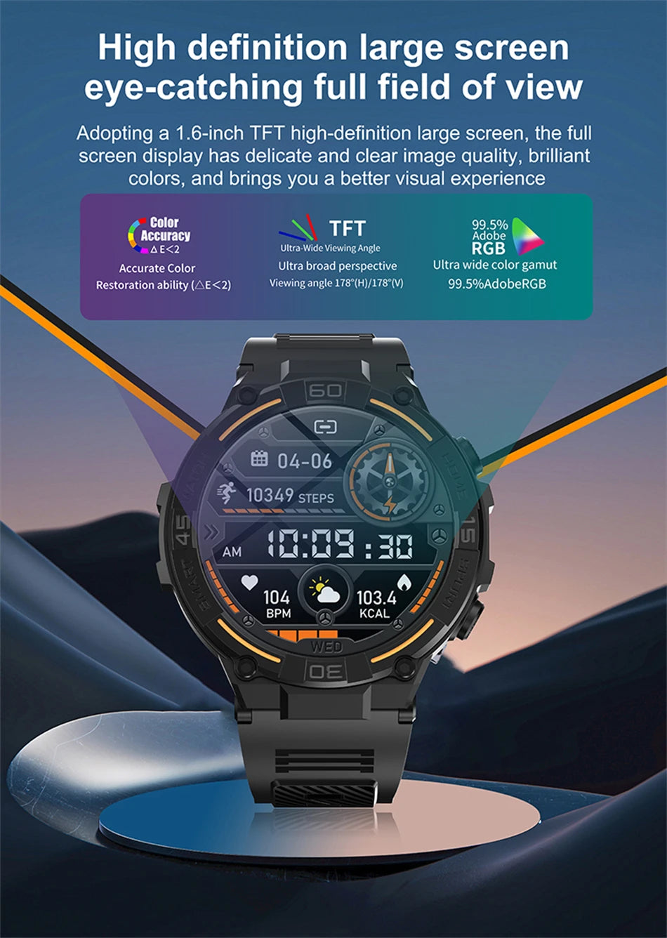 Outdoor Military Rugged Smartwatch Men GPS Sports Fitness Waterproof Watch Bluetooth Call with LED Lights Smart Watch