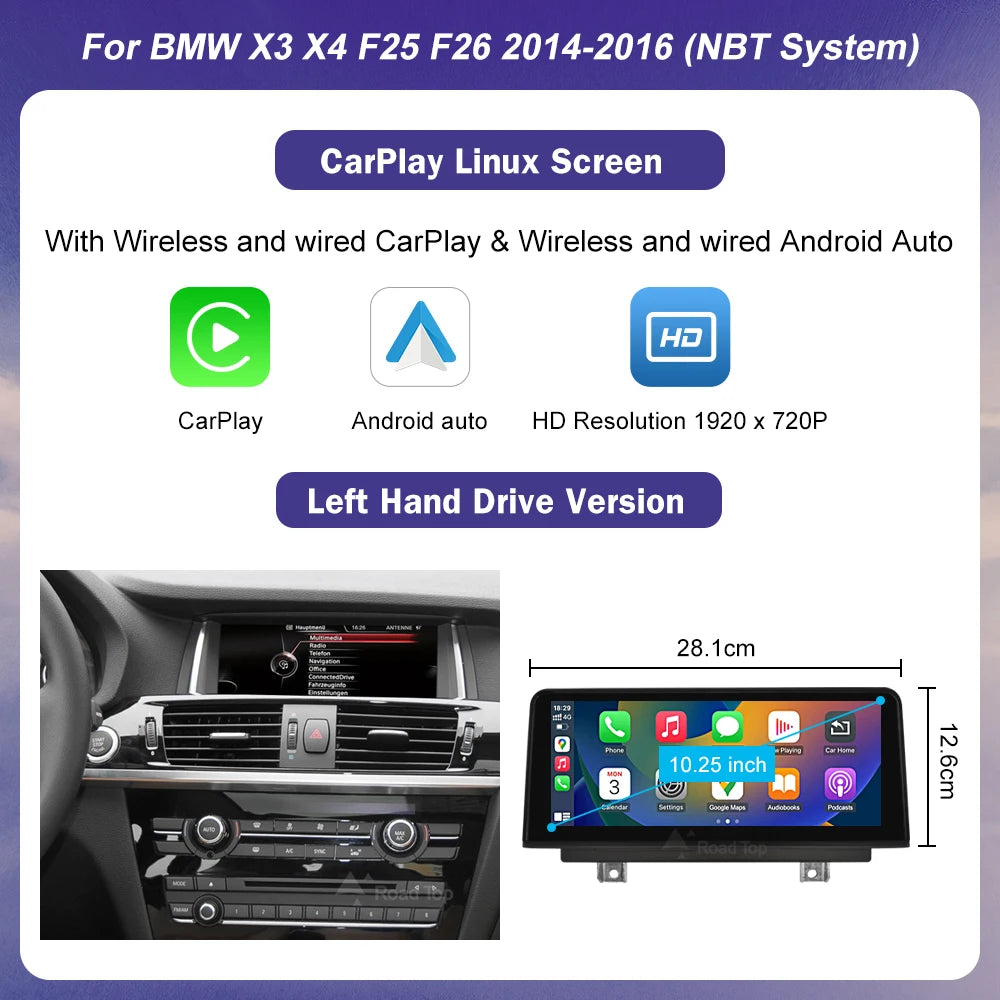 1920*720 Multimedia Touch Screen Wireless Carplay For BMW X3 F25 X4 F26 2014-2016 CIC NBT System Android Auto NBT System