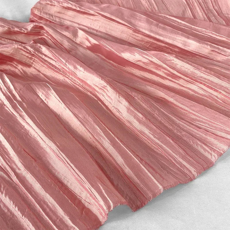 Irregular Pleated Fabric Glossy By Meters for Dress Skirt Shirt Windbreaker Diy Sewing Designer Cloth Soft Comfortable Plain Red