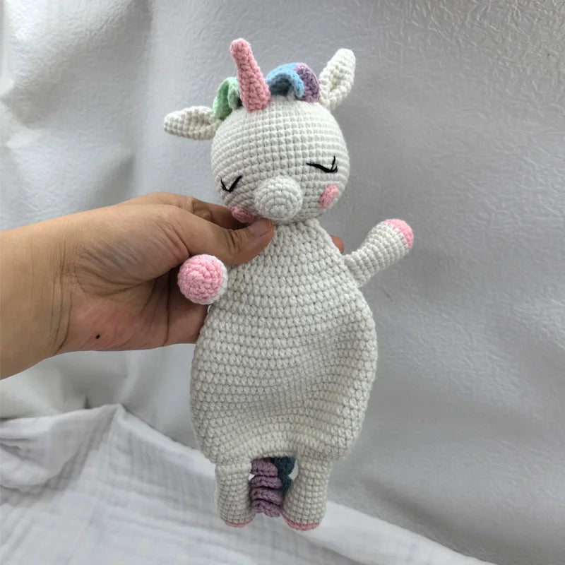 Baby Security Blanket Towel Feeding Bib Soft Towel Cotton Burping Cloth Infant Shower Gift Knitted Lovely Animal Rattle Sleep To