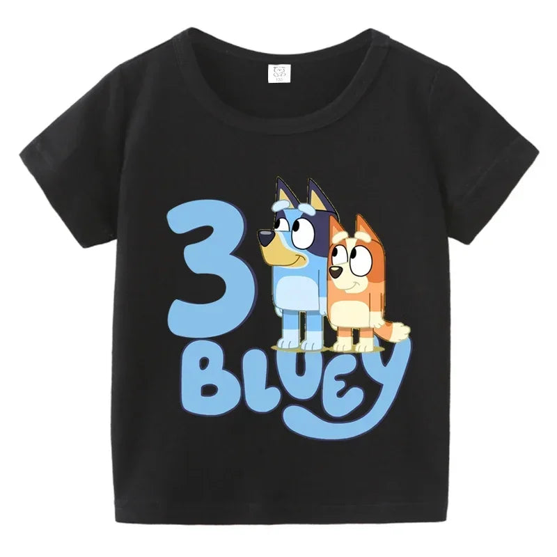 Blueys Baby Birthday T Shirt for Boys Girl Bingo Number Kids Clothes Summer Cartoon Letter Tees Shirts Toddler Short Sleeve Tops