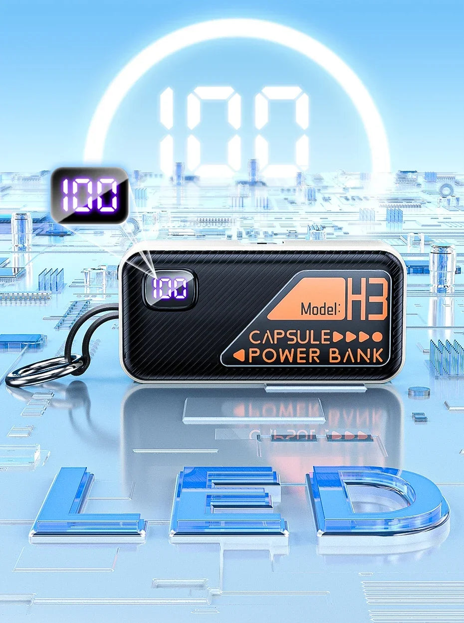 5000mAh Small Portable Keychain Mobile Power Capsule Power Bank Fast Charging Cable Suitable for IPhone Huawei Xiaomi