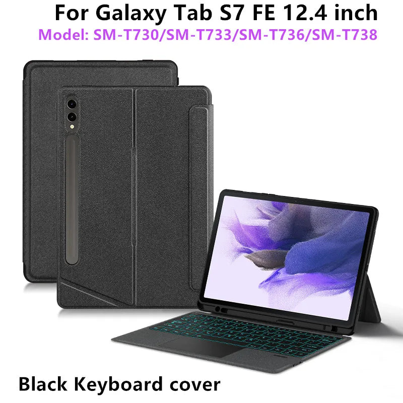 HUWEI Magic Keyboard For Samsung Galaxy Tab S9 S8 S7 Plus FE 12.4" Case Smart Backlit TouchPad Spanish Portuguese Keyboard Cover