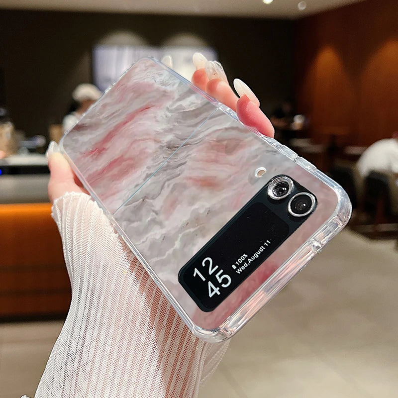 For Samsung Galaxy Z Flip 7 6 5 4 3 Case Watercolor Marble Pattern Hard Clear Folding Cover For Samsung Z Flip6 Flip5 Flip7
