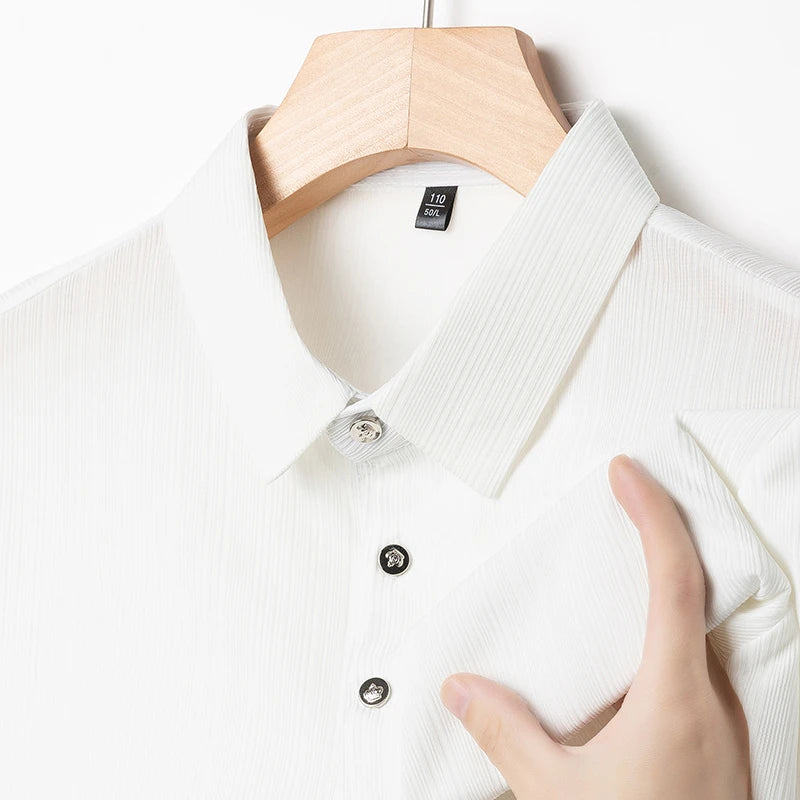 2025 New Men's Casual and Fashionable Solid Color Short Sleeved Polo Shirt Comfortable and Versatile Summer T-shirt