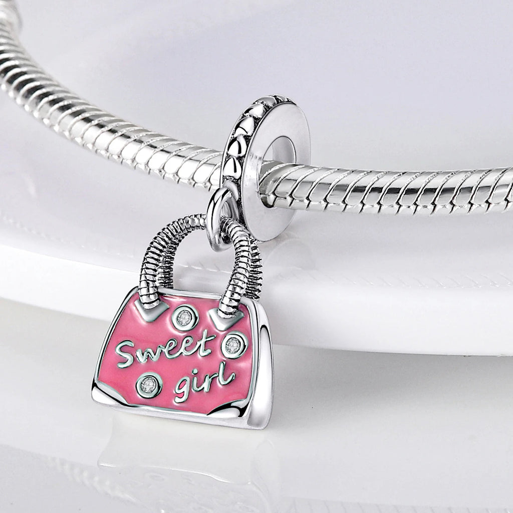 925 Silver Lipstick High Heels Charms For Lady Pendant Fit Original Bracelet DIY Ornament