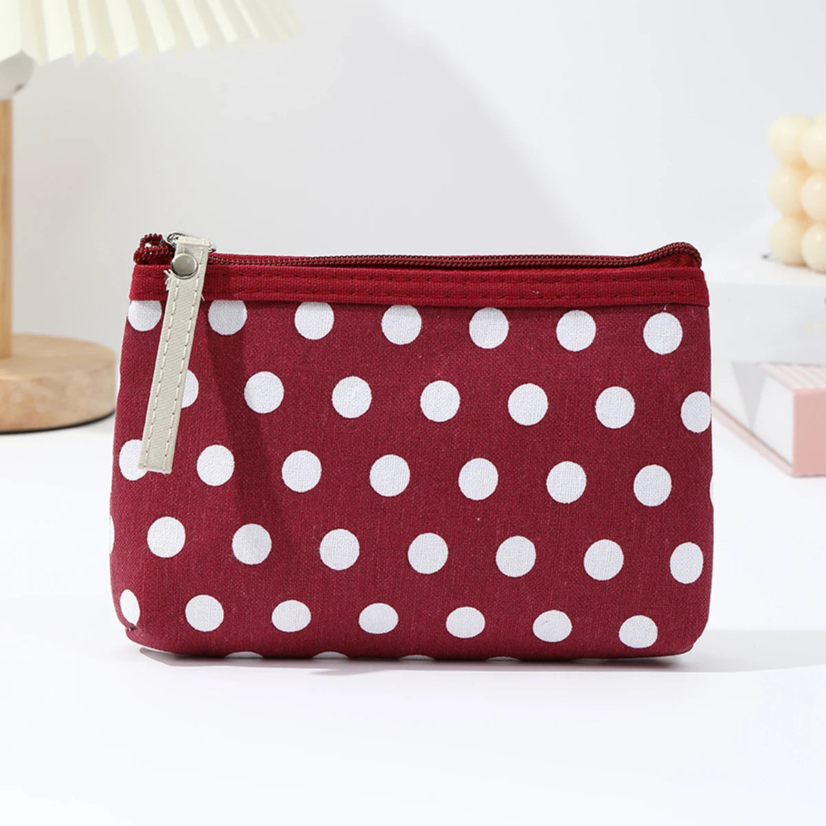 Small Fresh Canvas Dot Makeup Bag Simple and portable skincare storage bag Korean version student pencil case wallet