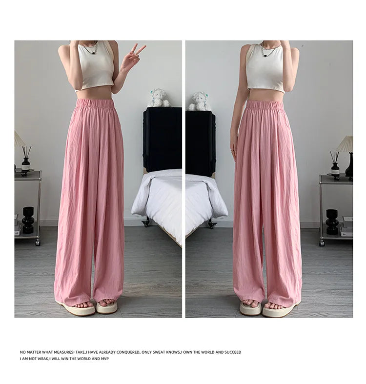 BIVIGAOS Lazy Style Loose Wide Leg Pants Women Summer Coloured Thin Casual Tide Straight Ice Silk Japanese Sunscreen Pants