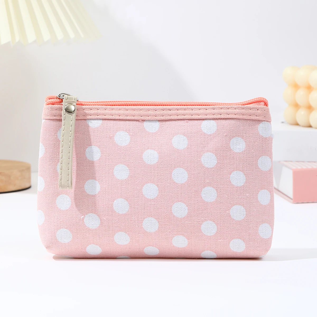 Small Fresh Canvas Dot Makeup Bag Simple and portable skincare storage bag Korean version student pencil case wallet