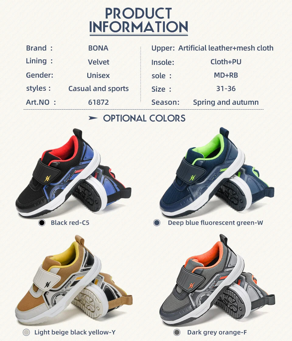 BONA  New Designers Running Shoes Fashion Classic Sneakers Children School Sport Footwear Comfy Kids Breathable