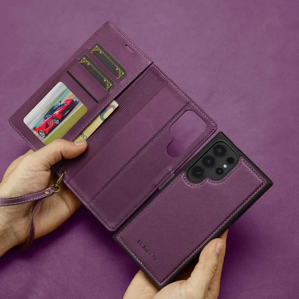 Detachable Wallet Case For Samsung Galaxy S25 Ultra S24 FE S23 + Plus Card Holder Kickstand Shockproof Wrist Strap Flip Cover