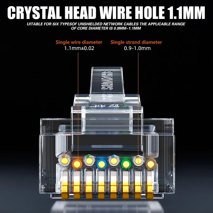 Rj45 Cat5e Connector Crystal Unshielded RJ45 Ends UTP 8Pin Modular Network Plug Connectors for Solid Stranded UTP Network Cable