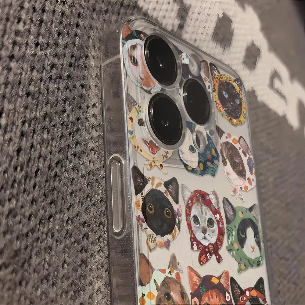 Colorful Cat Design Phone Case For iPhone 17 Pro Max 16 15 14 13 12 11 16 Plus 17 Air Shockproof Silicone Bumper Cover