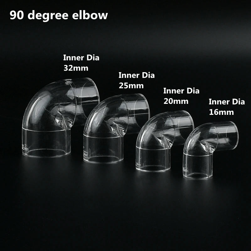 16 20 25 32 40 50mm Acrylic Pipe 90 Degree Elbow Transparent Plexiglass Fish Aquarium Water Tank Accessories Tank Tee Way Joints