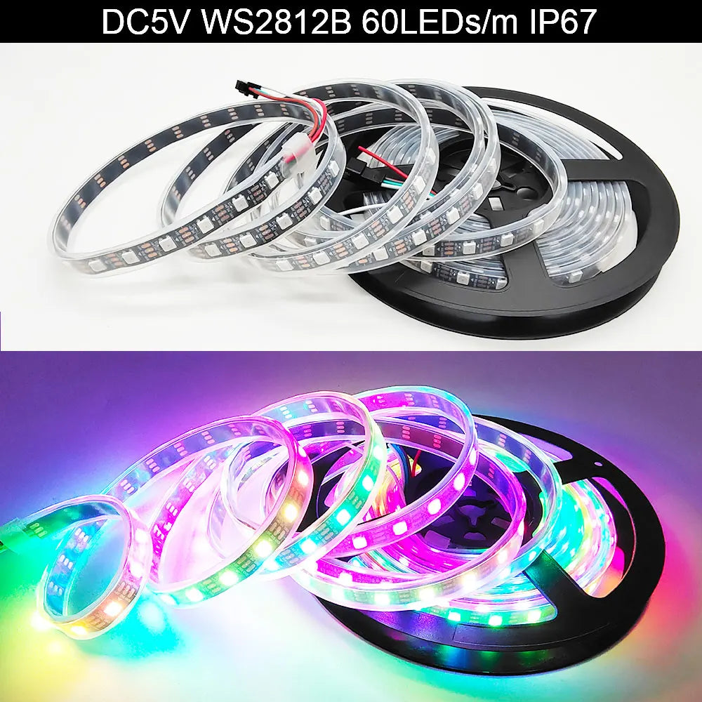 5V WS2812B WS2812 Digital Flexible Individually Addressable Pixel Led Strip RGB LED Strip 30/60/74/96/144Pixel/Leds/M Tape Light