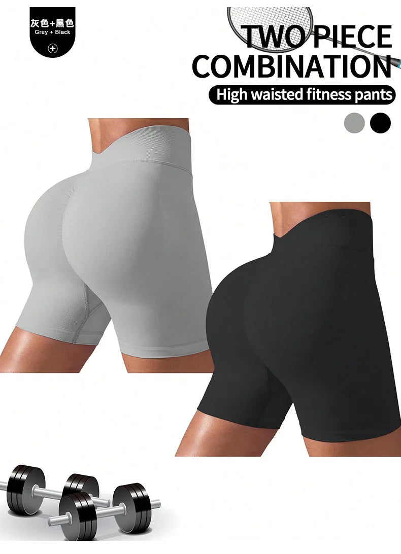 Women Summer V- Waisted Yoga Shorts Fashionable and Sexy Running Fitness Pants Gym High Elastic Hip Liftting Sports Shorts