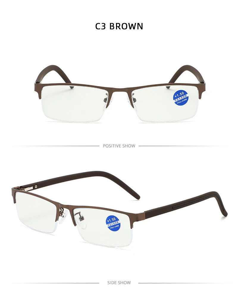 Brand Designer Reading Glasses Men Women Fashion Half Frame Presbyopic Glasses Vintage Business Diopter Eyeglasses +1.0 1.5 2.0