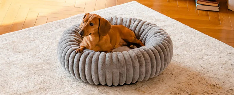 Pet Nest Rabbit Plush Pet Pad Long Hair Round Cat Nest Universal Warm Dog Bed in All Seasons Soft Cat House  Pet Accessories