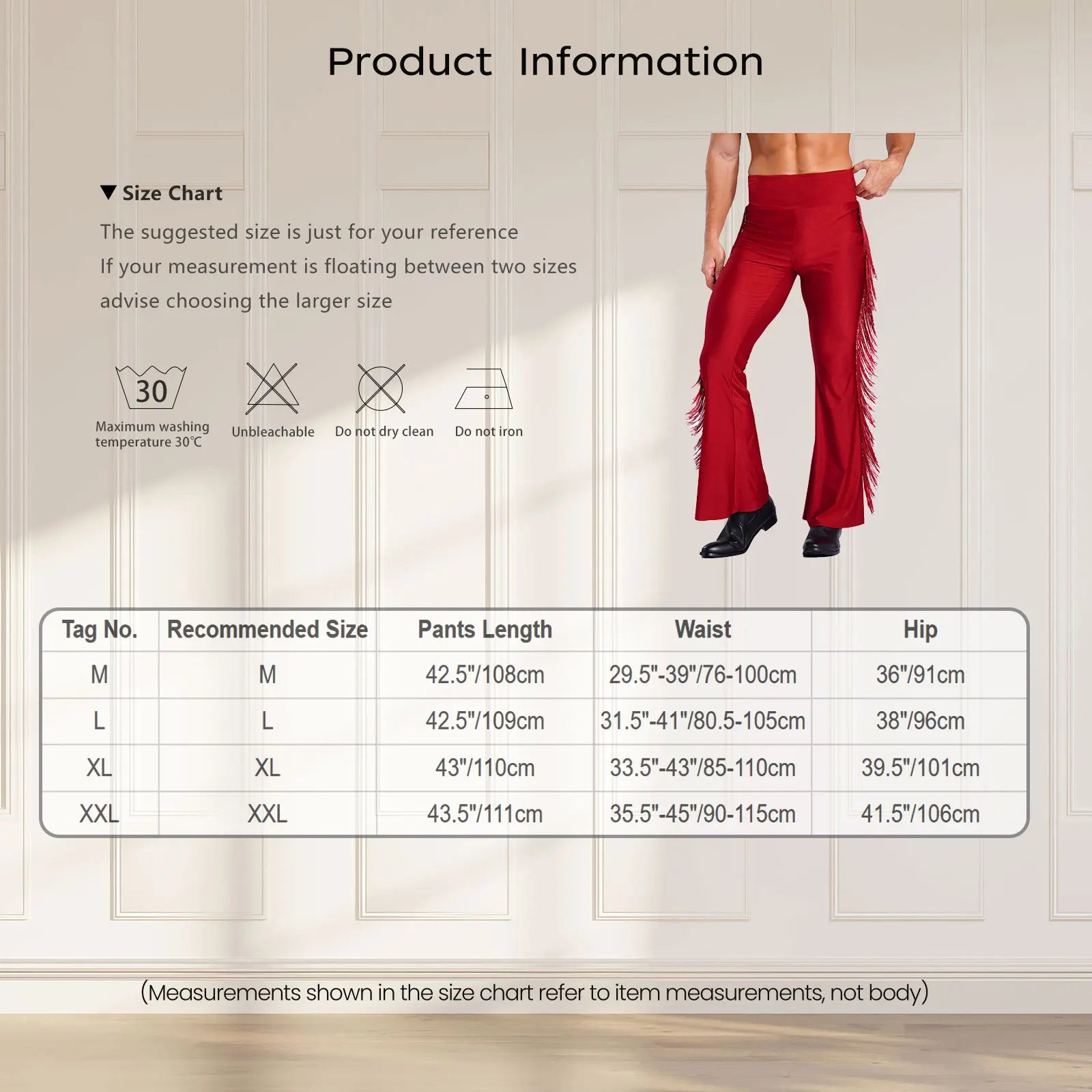 Mens Tassel Flared Pants Vintage Bell-Bottom High Waist Trousers for Jazz Latin Dance Stage Performance Club Disco Party Costume