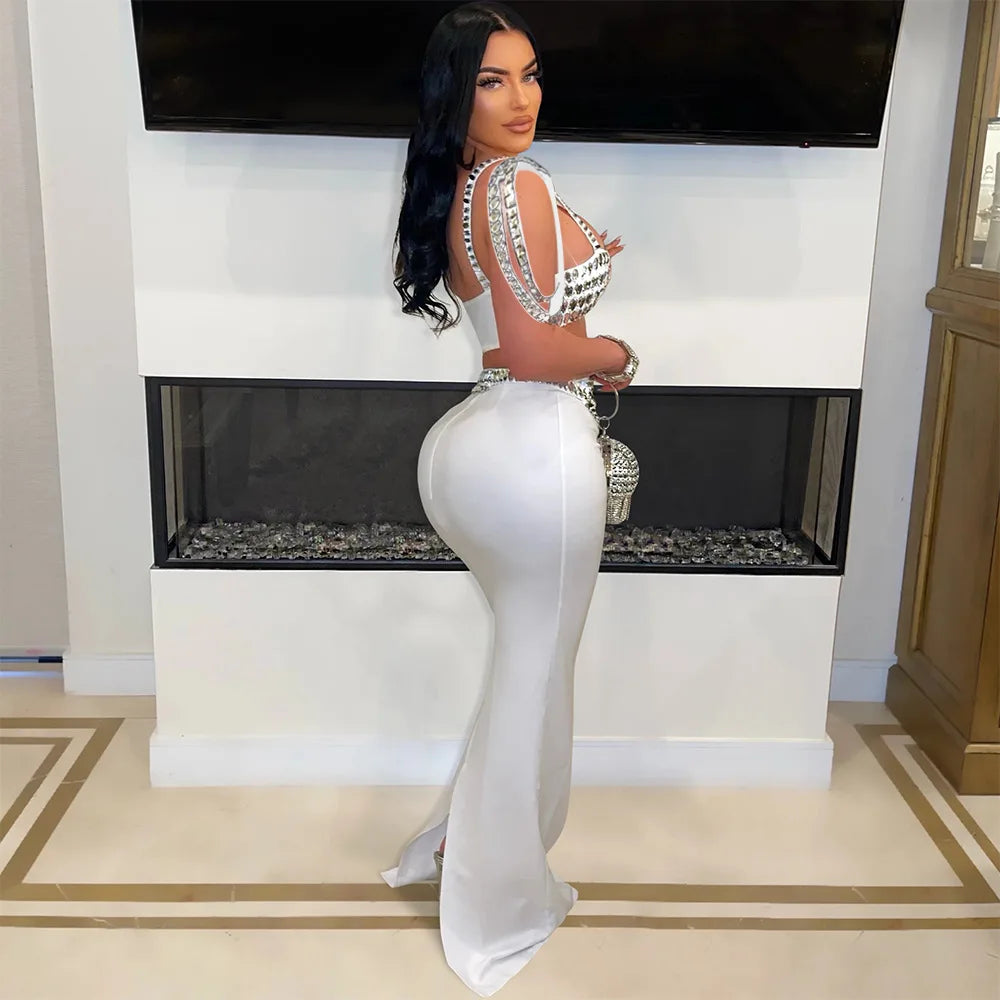 Women Dress Sets Floor Length Buttocks Skirts Two Pieces Set Matching Sets Diamonds Camisole High Street Party Night Evening