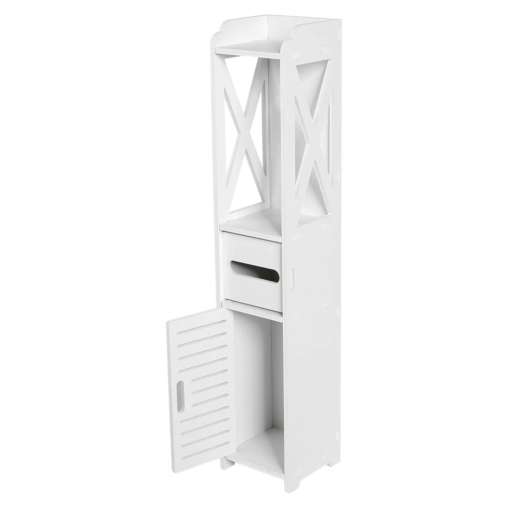 80x15.5x15CM Bathroom Toilet Furniture Cabinet White Wood Cupboard Shelf Tissue Storage Rack