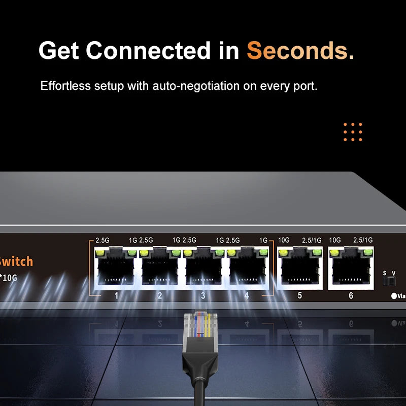 KeepLiNK 6-Port Multi-Gigabit Unmanaged Network Switch 4 X 2.5Gb RJ45 + 2 X 10Gb RJ45 for High-Speed Data Networking