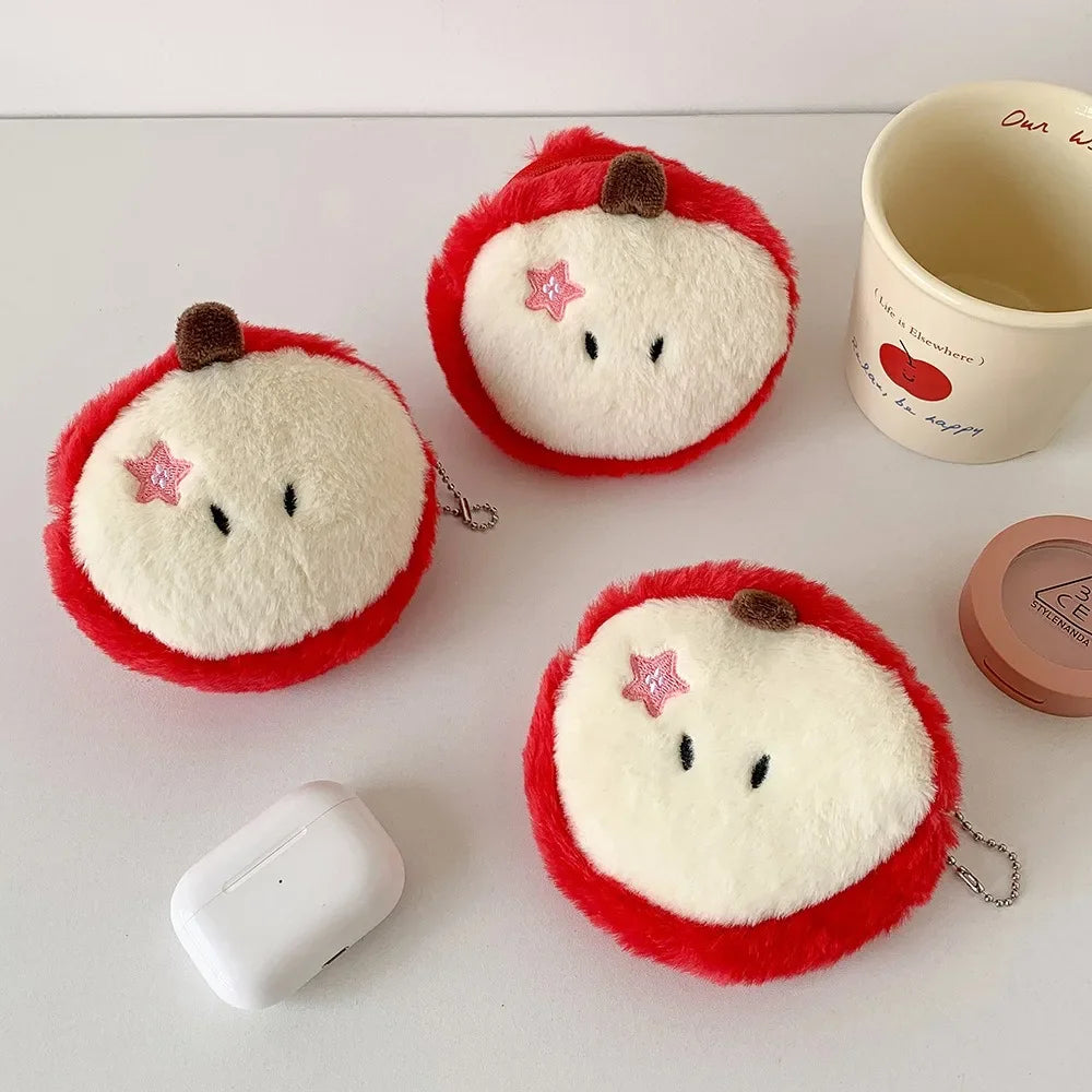 Cute Apple Shape Plush Bag Creative Cartoon Pendant Mini Storage Bag for Students Earphone Data Cable Organizer