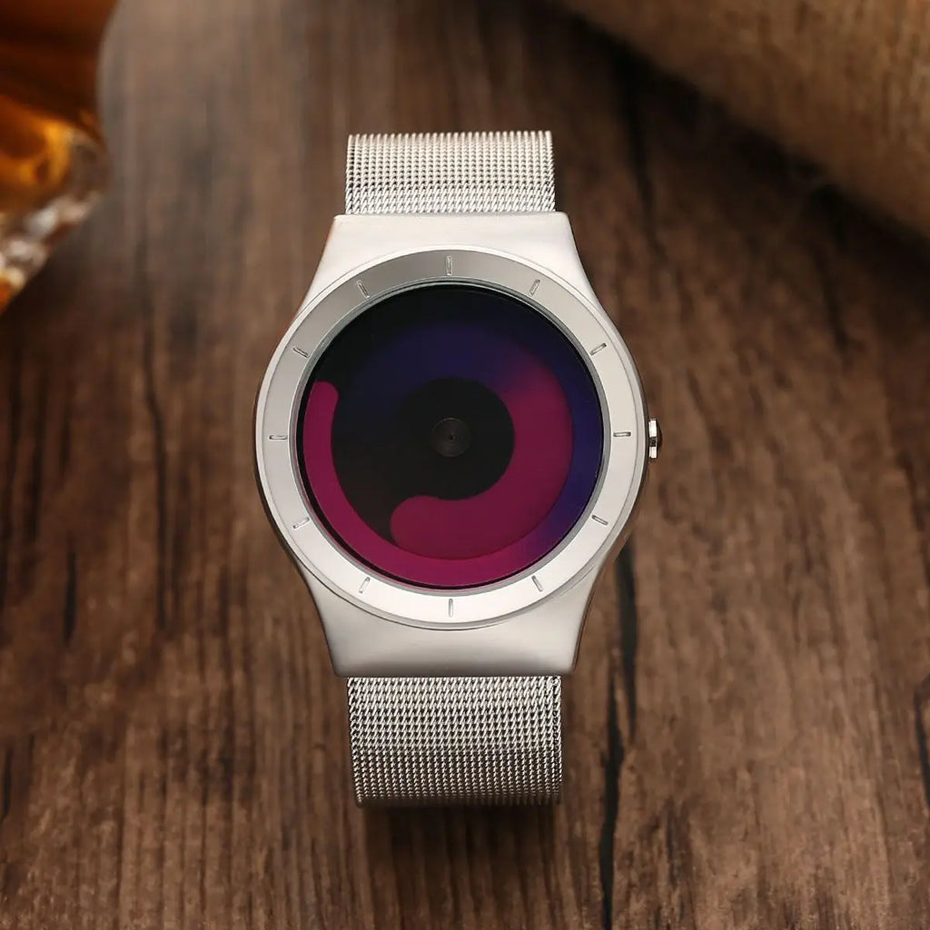 Fashionable trendy man watches personalized creativity no pointers starry vortex circular dial quartz watch relojes para hombres