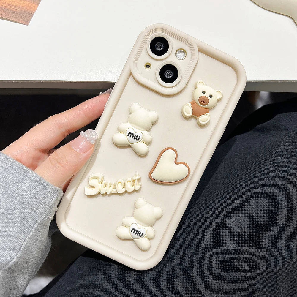 Luxury Cute Bear Phone Case For iPhone 16 Pro Max Funda iPhone 11 13 15 14 12 16 Plus 16promax 15promax 14promax Silicone Covers