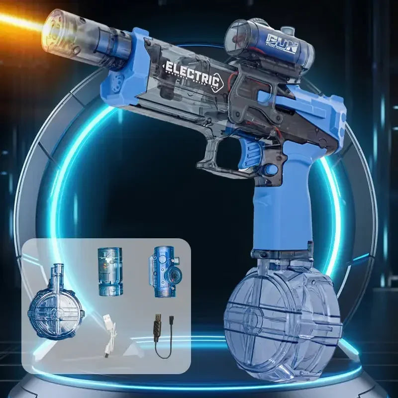 Summer Fully Automatic Electric Water Gun with Light Rechargeable Continuous Firing Party Game Kids Space Splashing Toy Boy Gift