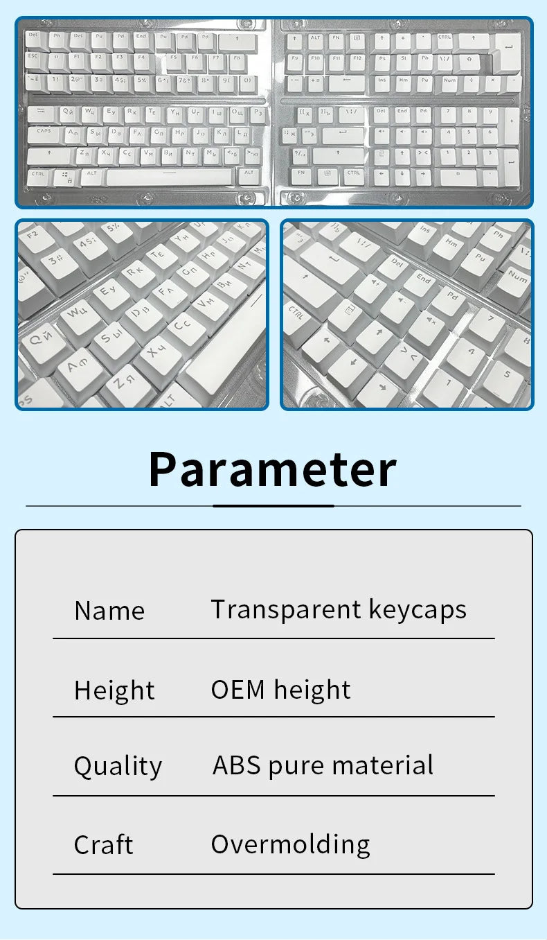 Russian Keycaps Spanish Arabic Korean Portuguese French German Thai Letters Translucent Keycaps For Cherry MX Switch 104 Key LK1