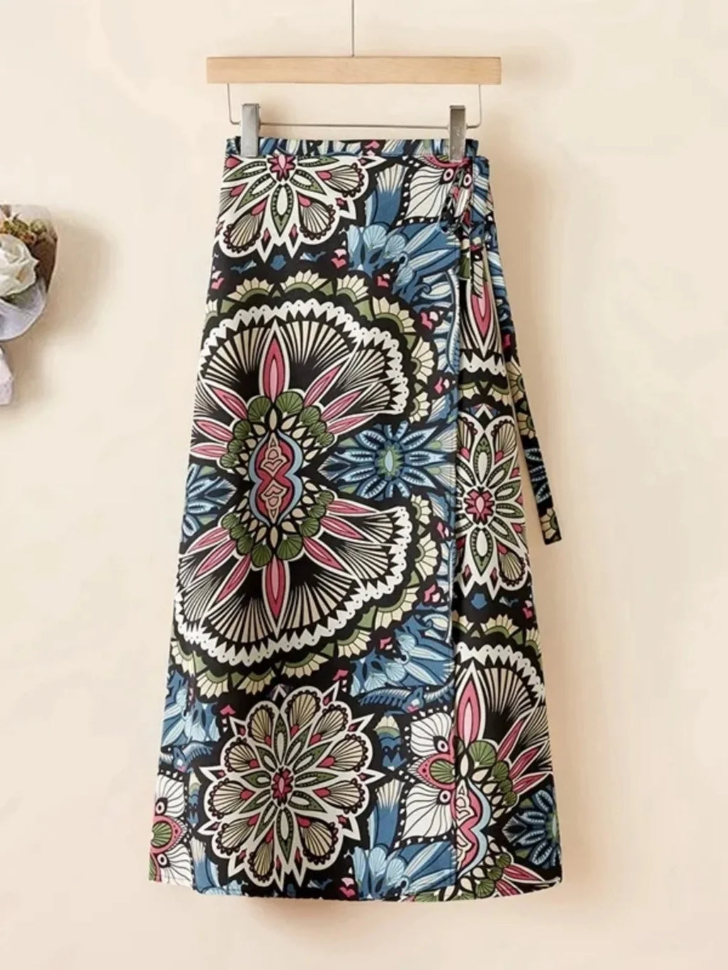 Vacation Style Wrap Skirt Beachside Long Skirt Women's High Waist A-Line Midi Skirt Floral Print One-Piece Summer Spring