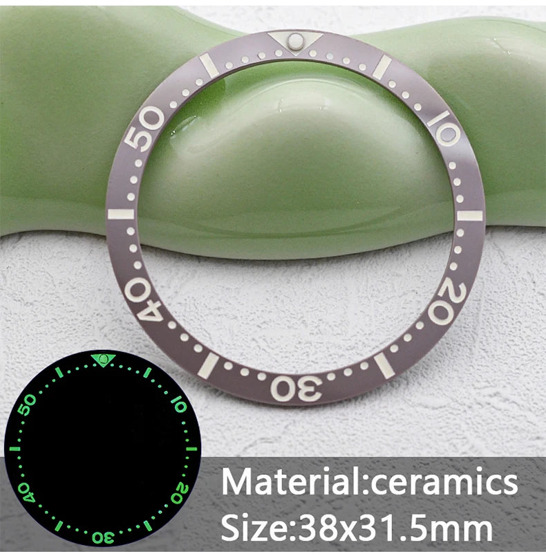 38mm x 31.5mm Flat Ceramic Luminous Bezel Insert for SKX007 SRPD Samurai King SPB185 Case Compatible, Replacement Ceramic Bezel