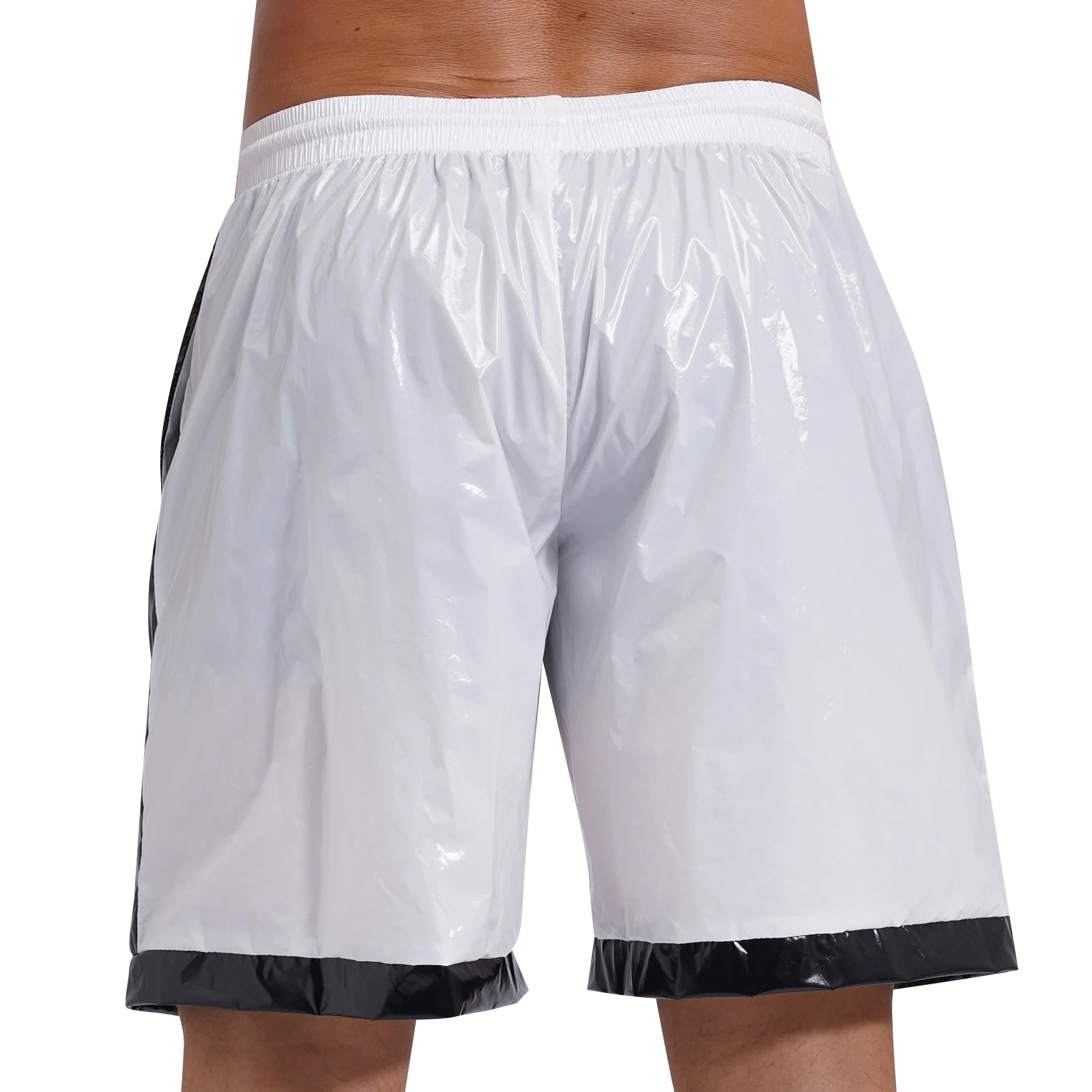 Swimwear Mens Swimming Trunks Wet Look Boxer Shorts Drawstring Elastic Waist Pockets Stripes Beach Sports Shorts Pajamas Costume