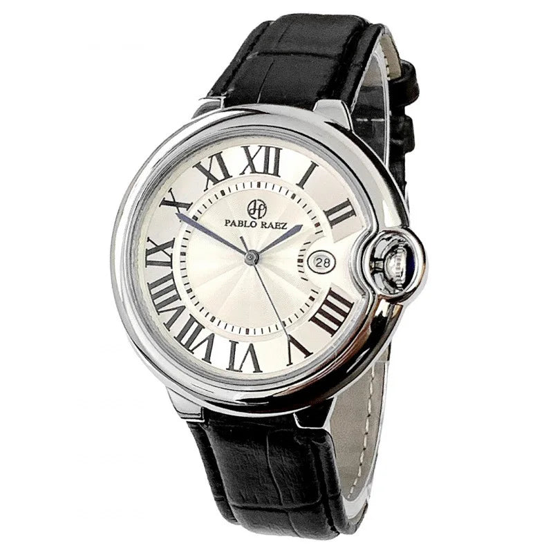 Pablo Raez Couple Watch for Men Women Reloj Mujer Man Quartz Wristwatch Male Simple Leather Strap Ladies Roman Numerals Clock
