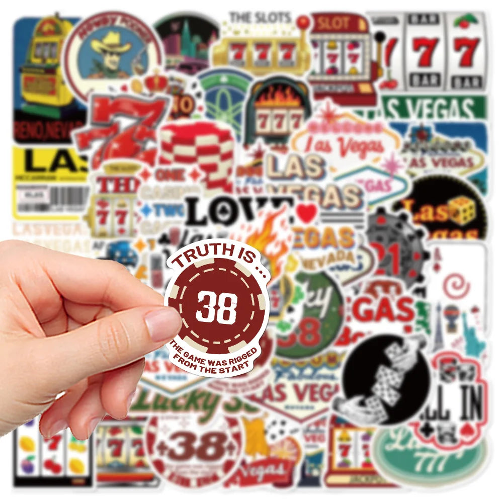 50Pcs Las Vegas Stickers Lucky Las Vegas Dice Stickers Decoration Scarpbook Skateboard Laptop Notebook Waterproof Stickers