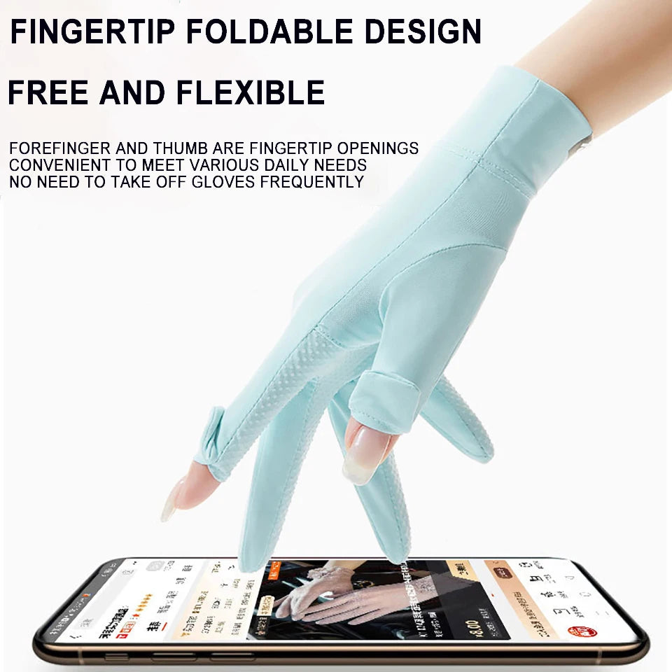 KoKossi Summer Sunscreen Gloves Breathable Anti UV Touch Screen Ice Silk Finger Flipping Gloves Riding Driving Gloves Woman