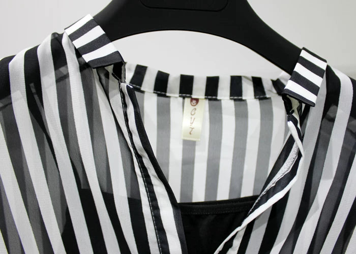Summer Two Piece Set Chiffon Blouse Half Sleeve Loose V-Neck Women Shirts Elegant Casual Tops