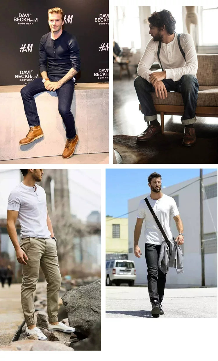T1-0007 Red Tornado Asian Size Super Good Quality Mans 260GSM Heavy Thick Casual Henley Tee Cotton 7 Colors