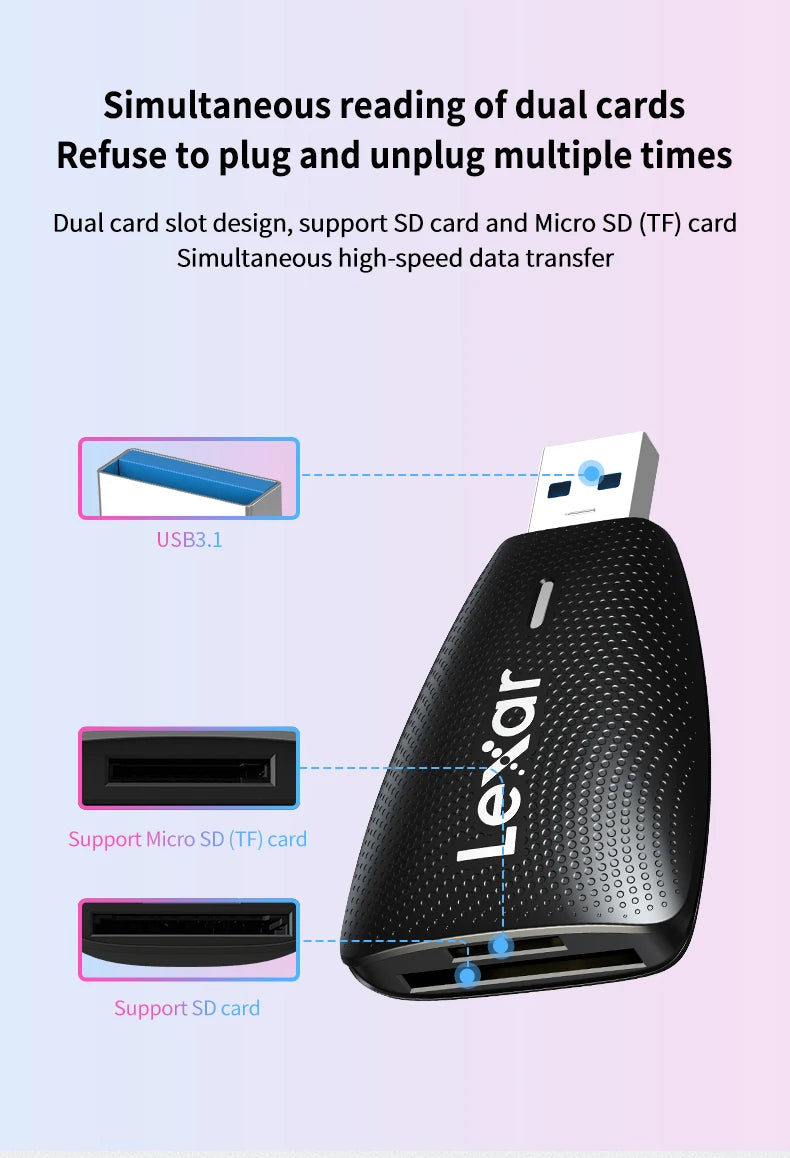 Lexar Card Reader USB 3.1 for SD Micro SD TF Memory Card Adapter for PC Laptop Accessories Smart Cardreader USB Flash Drive