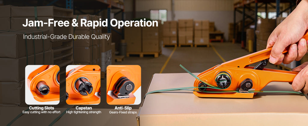 SucceBuy Manual Plastic Strapping Banding Machine Packing Strap Baler with Tension Tool 1000ft PET Band 300 Metal Seals Kit
